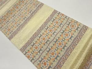 変わり横段に抽象花唐草模様織出し袋帯